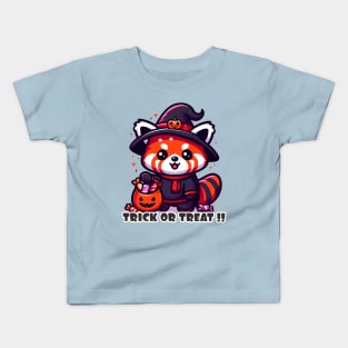 Red Panda halloween holding bag of candy Kids T-Shirt